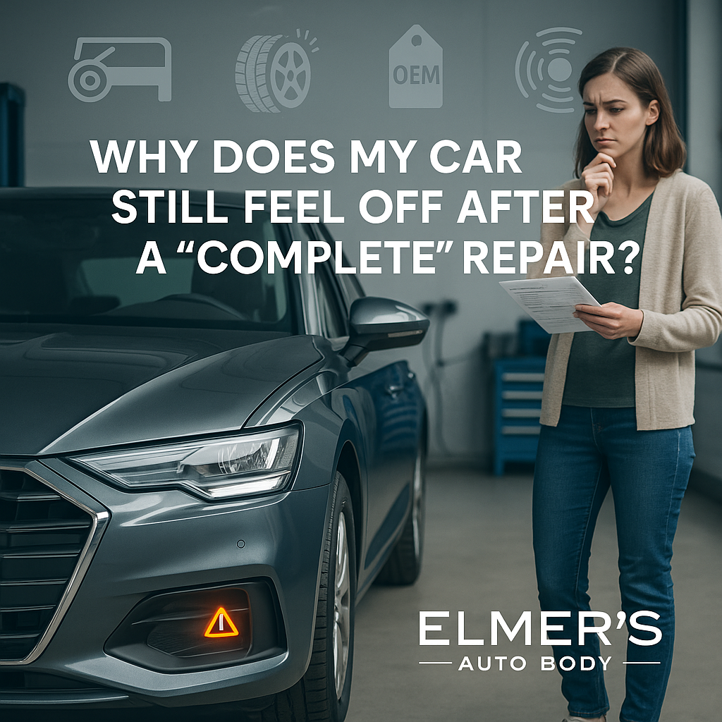 A woman wonders why her car feels off after collision repair.