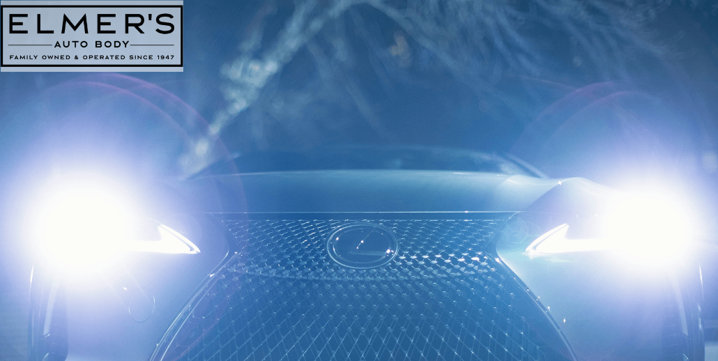 A car with bright headlights. With lights like this, it is important to make sure that headlight alignment is correct so as not to blind other drivers.