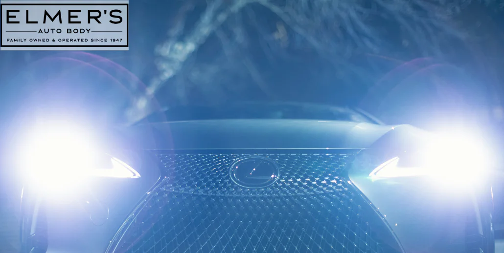 A car with bright headlights. With lights like this, it is important to make sure that headlight alignment is correct so as not to blind other drivers.